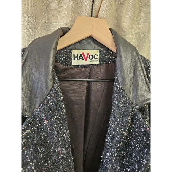Vintage‎ Havoc 80's Tweed Jacket with Leather Collar, women's 12 - Picture 3 of 7